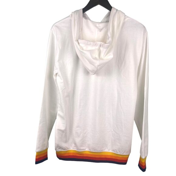 Aldi Gear WHITE LOGO Hooded Sweatshirt Hoodie SZ SMALL UNISEX PULLOVER Stripes - Picture 2 of 8